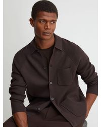 Reiss - Fitzwilliam - Chocolate Brown Rib-knit Detail Button-through Cardigan, L - Lyst