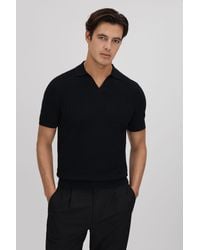 Reiss - Mickey - Black Textured Modal Blend Open Collar Shirt, Xs - Lyst