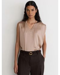 Reiss - Silk-Front V-Neck Sleeveless Top - Lyst