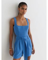 Reiss - Lyon - Blue Structured Cut-out Belted Playsuit, Us 10 - Lyst