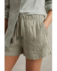 Reiss - Cleo - Sage Linen Garment Dyed Drawstring Shorts - Lyst