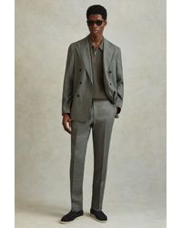 Reiss - Burnham - Dark Sage Cotton Blend Textured Half Zip Polo Shirt - Lyst