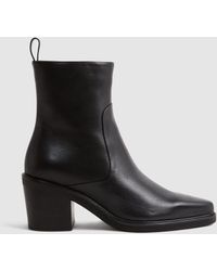 Reiss - Sienna Western Heeled Boots - Black Leather Plain - Lyst