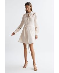 Reiss - Clara - Ivory Fitted Lace Cut-out Mini Dress, Us 8 - Lyst