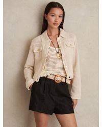 Reiss - Beau - Black Linen Pleat-front Belted Shorts, Us 14 R - Lyst