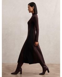 Reiss - Zaya - Plum Purple/black Petite Knitted Contrast-panel Midi Dress, L (us 12-14) - Lyst