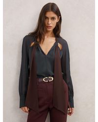 Reiss - Burgundy Tie-Neck Cut-Out Blouse - Lyst