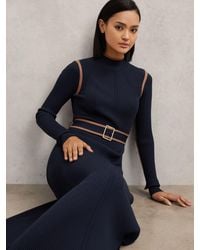 Reiss - Camel Colourblock Rib-Knit Midi Dress - Lyst