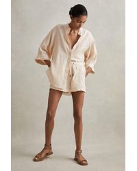Reiss - Cleo - Peach Linen Garment Dyed Drawstring Shorts - Lyst