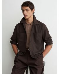 Reiss - Penge - Chocolate Brown Brushed Twin-pocket Overshirt With Wool, M - Lyst