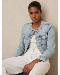 Reiss - Collarless Cropped Denim Jacket - Lyst