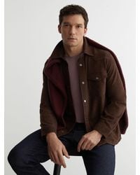 Reiss - Finsbury - Chocolate Brown Suede Twin-pocket Trucker Jacket, Xs - Lyst