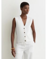Reiss - Ria - White Textured-knit Button-through Waistcoat, L (us 12-14) - Lyst