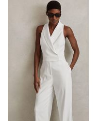 Reiss - Lainey - White Double Breasted Satin Tux Jumpsuit - Lyst