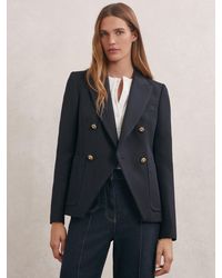 Reiss - Gigi - Navy Petite Wool-blend Double-breasted Blazer, Us 10 - Lyst