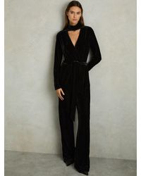 Reiss - Velvet Belted Wide Leg Jumpsuit - Lyst