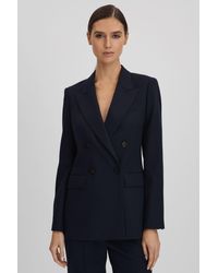 Reiss - Harley - Navy Wool Blend Double Breasted Suit Blazer - Lyst