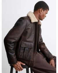 Reiss - Burnished Leather Shearling-Collar Jacket - Lyst
