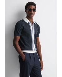 Reiss - London - Eclipse Blue Slim Fit Cotton Knitted Half-zip Polo T-shirt - Lyst