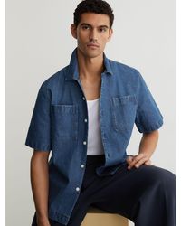 Reiss - Monogram-Embossed Relaxed Denim Shirt - Lyst