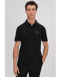 Reiss - Owens - Black Slim Fit Cotton Polo Shirt - Lyst