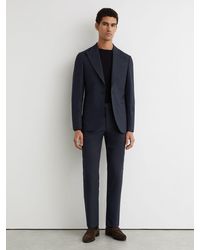 Reiss - Fibre - Airforce Blue Tailored Fit Virgin Wool Textured Tailored-fit Trousers, 32w X 31l (uk 32 R) - Lyst