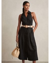 Reiss - Linen Belted Sleeveless Midi Dress - Lyst