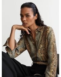 Reiss - Lyla - Neutral/grey Snakeskin-print Long-sleeve Shirt, Us 6 - Lyst