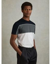 Reiss - Mercerised Cotton Colourblock Crew Neck T-Shirt - Lyst