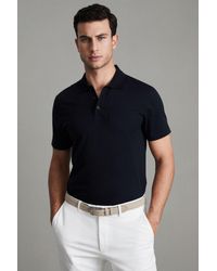 Reiss - Austin - Navy Mercerised Cotton Polo Shirt - Lyst