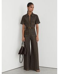 Reiss - Petite Denim Wide-Leg Jumpsuit - Lyst