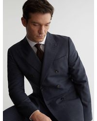 Reiss - Db - Airforce Blue Fibre Tailored Fit Wool Textured Double-breasted Blazer, 46 - Lyst