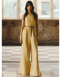 Reiss - Linen Open-Back Wide-Leg Jumpsuit - Lyst