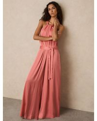Reiss - Satin Wide-Leg Draped Jumpsuit - Lyst