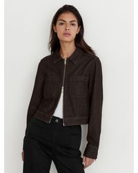 Reiss - Cropped Zip-Through Denim Jacket - Lyst