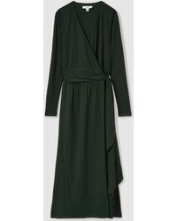 Reiss - Madeline - Green Jersey Wrap-tie Midi Dress, Us 6 - Lyst