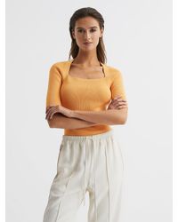 Reiss - Square Neck Ribbed Top - Lyst