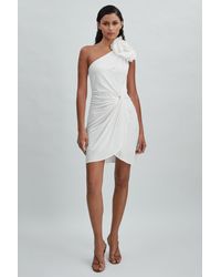 Halston - Marca One Shoulder Mini Dress Nylon Ruffle - Lyst