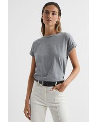 Reiss - Tereza - Grey Cotton-jersey Crew Neck T-shirt, Uk X-small - Lyst