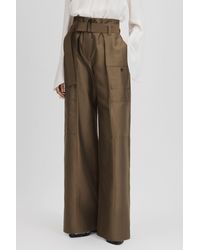 Reiss - Maria - Khaki Wide Leg Paper Bag Trousers - Lyst
