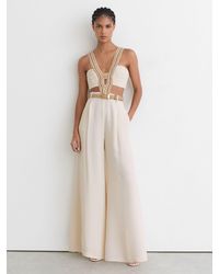 Reiss - Woven-Trim Cut-Out Wide Leg Jumpsuit - Lyst