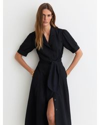 Reiss - Short-Sleeve Belted Midi Dress With Linen - Lyst
