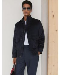 Reiss - Hadley - Navy Wool-blend Funnel-neck Bomber Jacket, L - Lyst