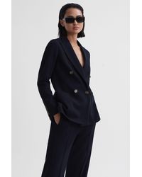 Reiss - Iria - Navy Double Breasted Wool Blend Suit Blazer, Us 2 - Lyst