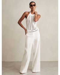 Reiss - Linen Wide-Leg Whipstitch Trousers - Lyst