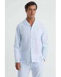 Reiss - Westley - Blue/white Striped Cotton Button-through Pyjama Shirt - Lyst