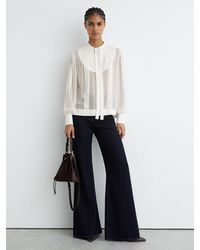 Reiss - Georgette Tie-Neck Beaded Blouse - Lyst