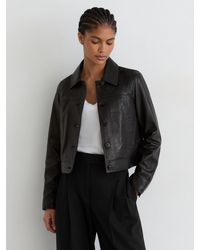 Reiss - Leather Trucker Jacket - Lyst