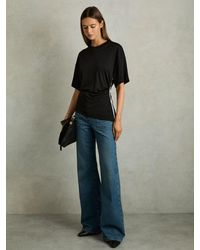 Reiss - Cream & Draped Crew-Neck T-Shirt With Cotton - Lyst