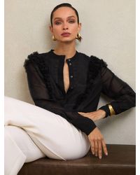 Reiss - Gigi - Atelier Black Atelier Sheer Ruffle-trim Blouse, Us 8 - Lyst